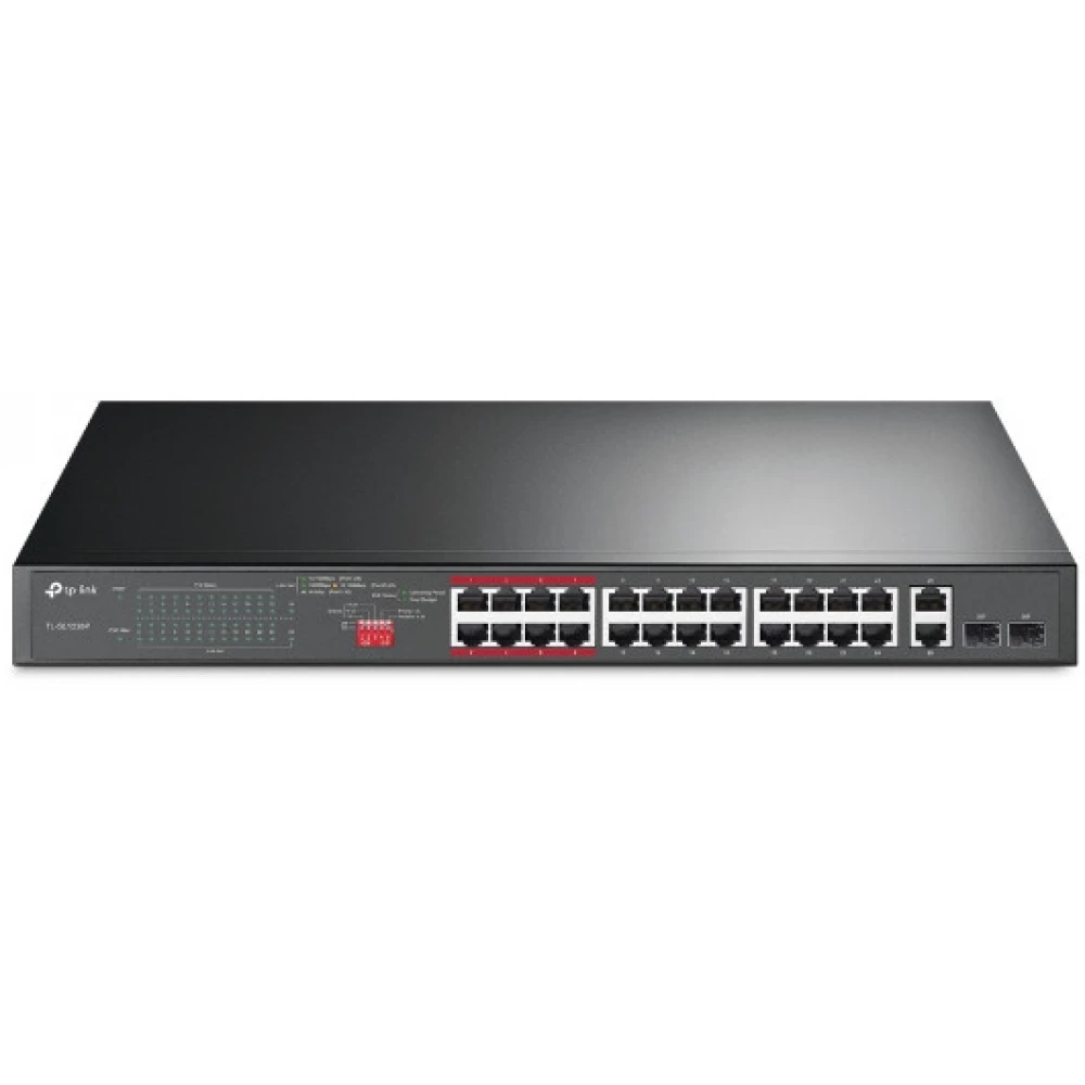 TP-LINK TL-SL1226P 24 portos 10/100 Mbps + 2 db gigabit +2 db SFP portú rackbe szerelhető switch
