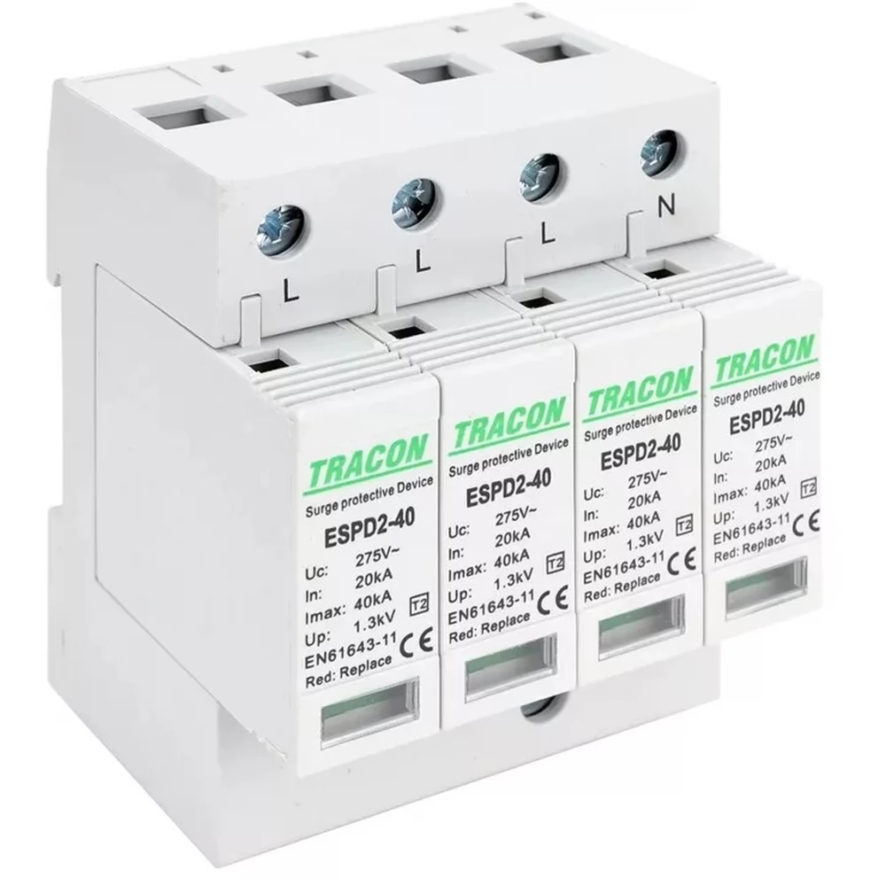 TRACON ESPD2-40-4P T2 AC típusú túlfeszültség levezető cserélhető betéttel