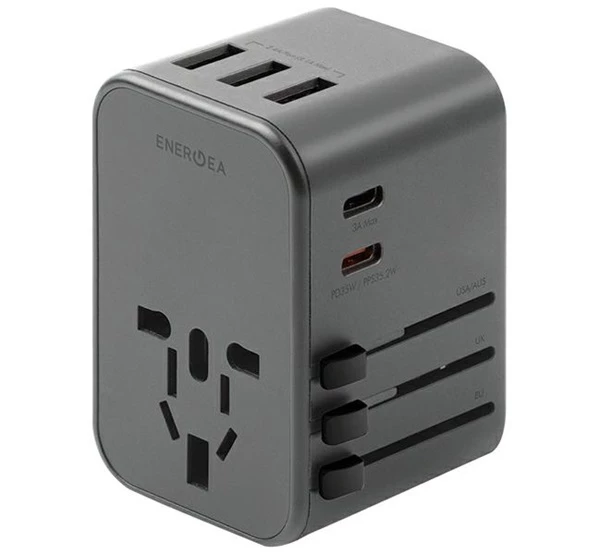 Travelworld 4in1 3xUSB / 2x Type-C utazó gyorstöltő adapter (PD-PPS-QC 3.0) 35.5W szürke (US/UA/EU/UK)