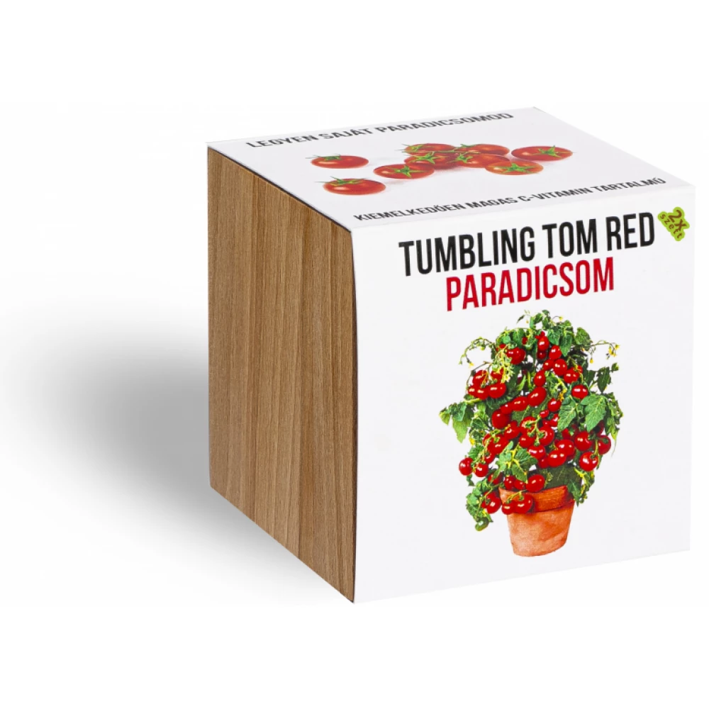 Tumbling tom red paradicsom növényem fa kockában