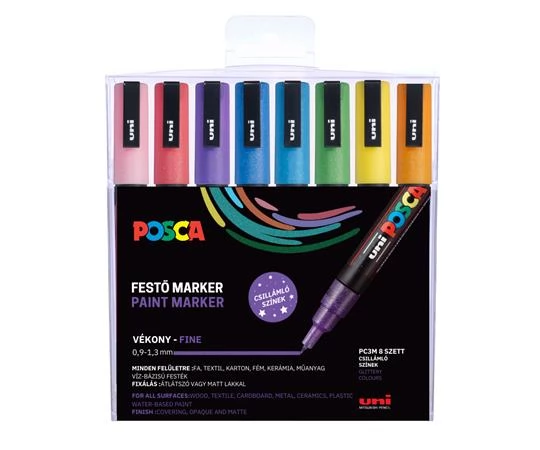 UNI Posca PC-3ML Dekormarker 0.9 - 1.3 mm 8 csillogó szín