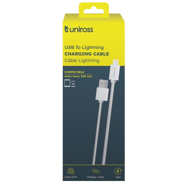 UNIROSS USB Lightning Töltő/adat Fehér 2m UCA003