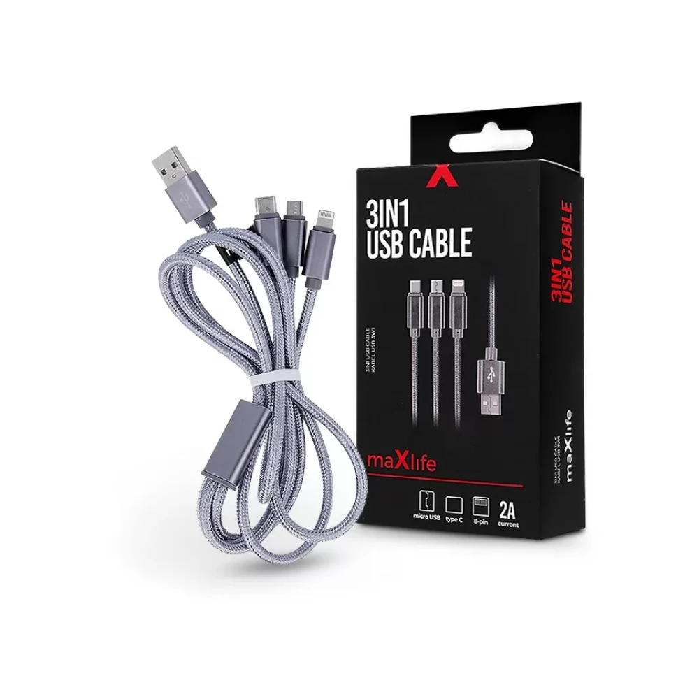 USB Lightning + Micro USB + USB Type C Átalakító Ezüst 1m TF-0168