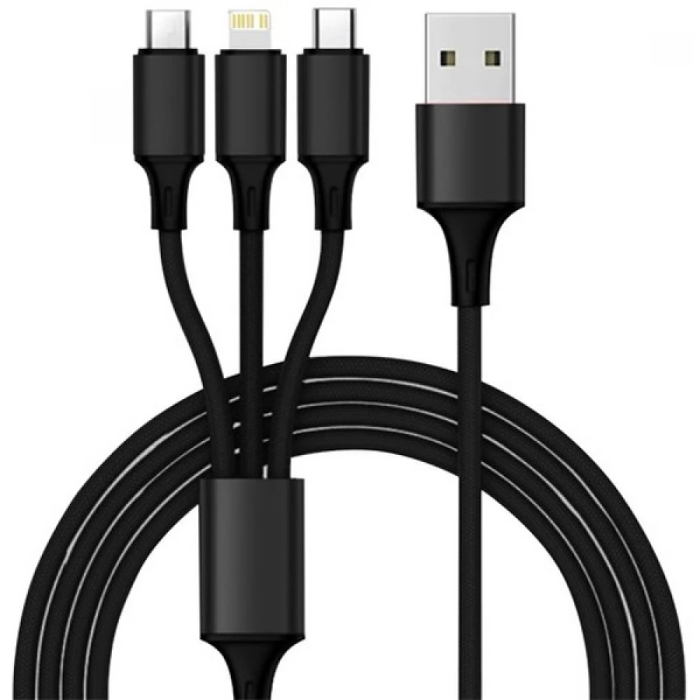 USB Lightning + Micro USB + USB Type C Átalakító Fekete 1.2m 22194