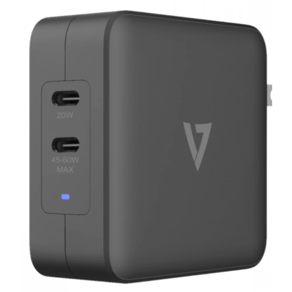 V7 65W USB-C PD GaN AC Charger fekete
