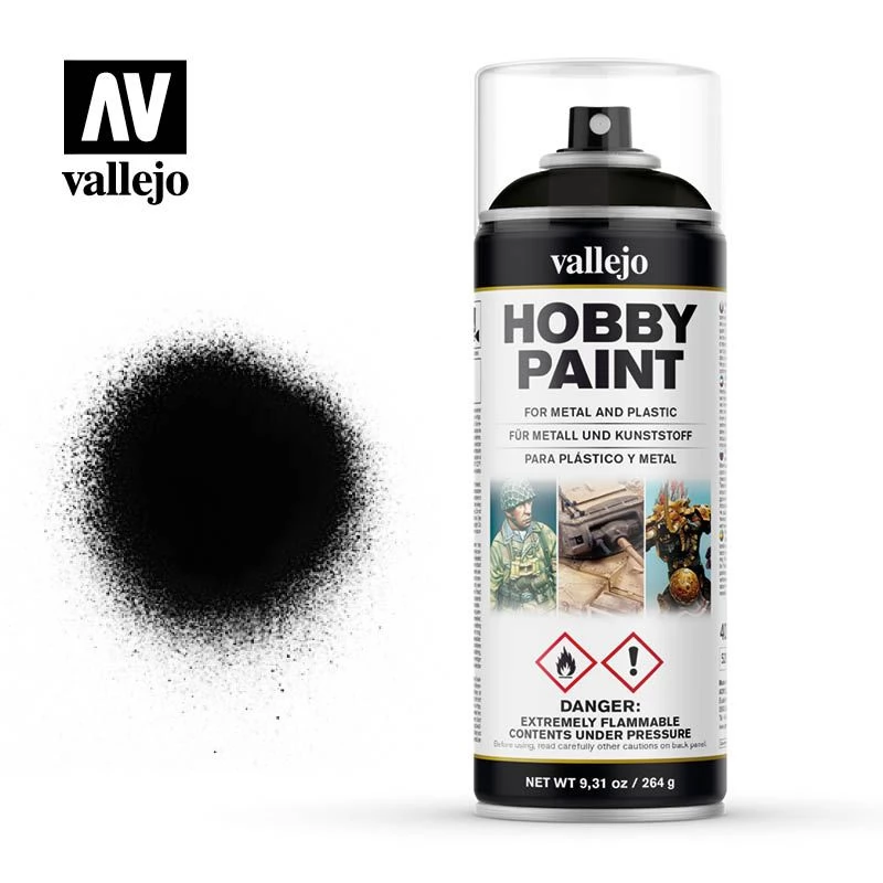 VALLEJO Hobby Paint Black fekete matt festék spray 400ml