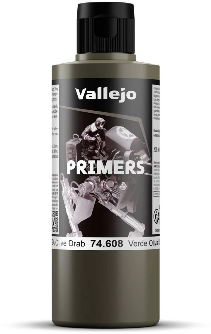 VALLEJO Primers USA Olive Drab oliva drapp akril alapozó festék 200ml