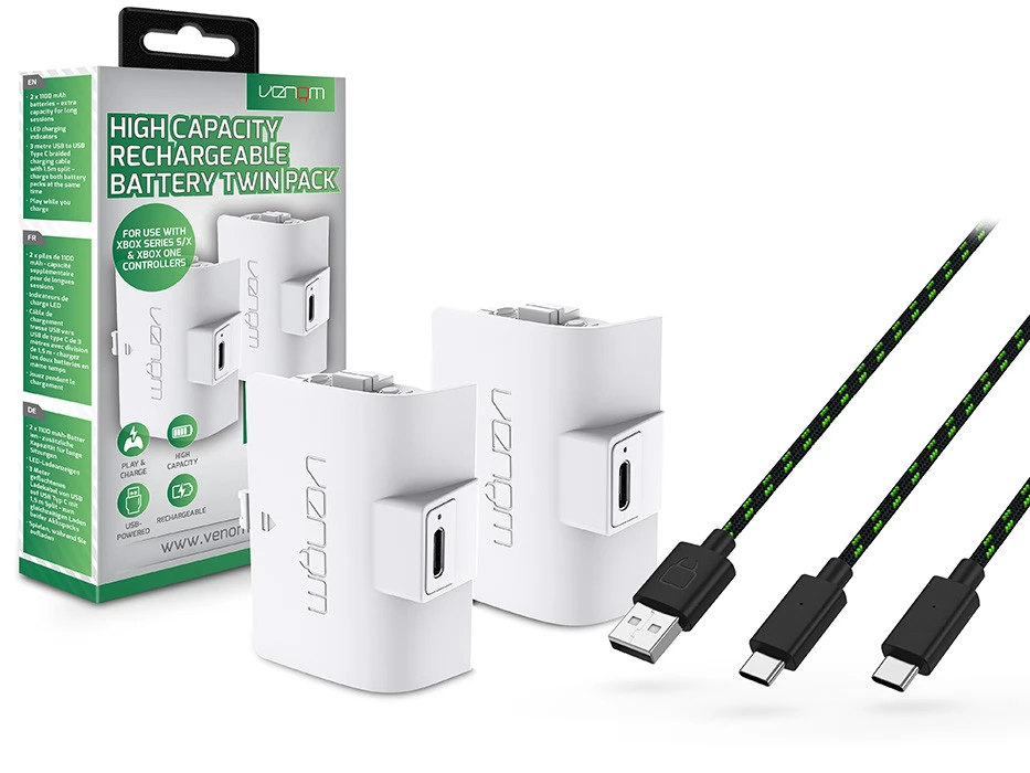 VENOM VS2874 Xbox 1100mAh akkucsomag (2 db) + 3 m töltőkábel fehér
