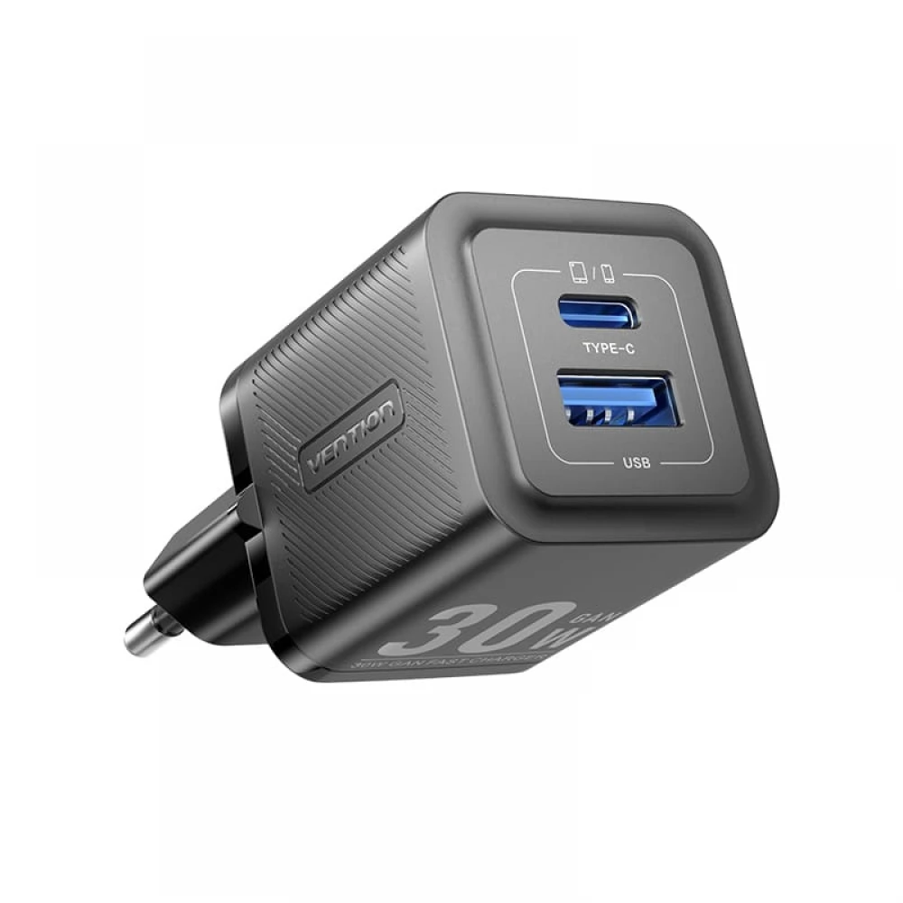 VENTION 2-Port USB (C + A) GaN Charger (30W/30W) EU fekete
