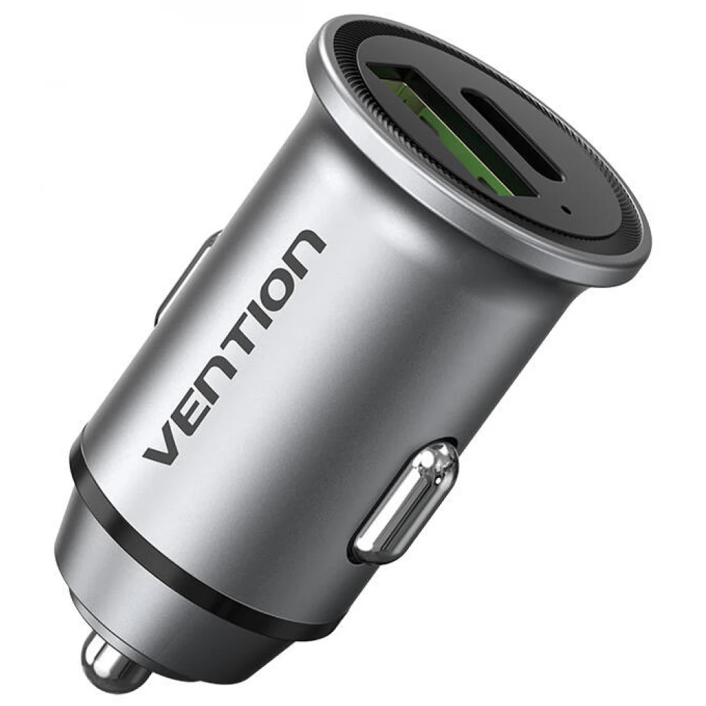 VENTION Autós töltő 1xUSB 1xUSB-C szürke