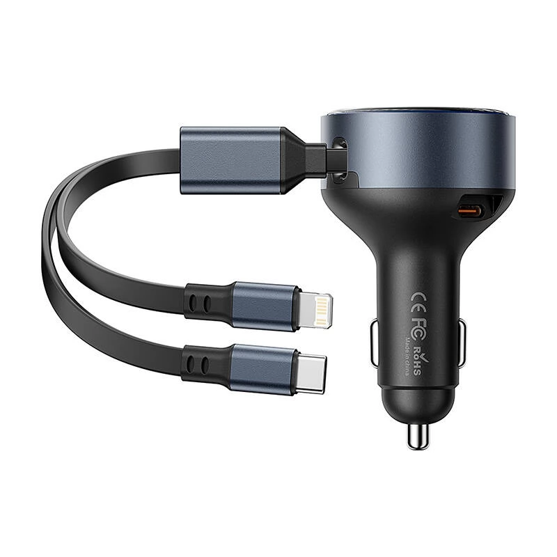 VENTION Autós töltő 1xUSB-C fix kábellel 1xUSB-C/lightning szürke