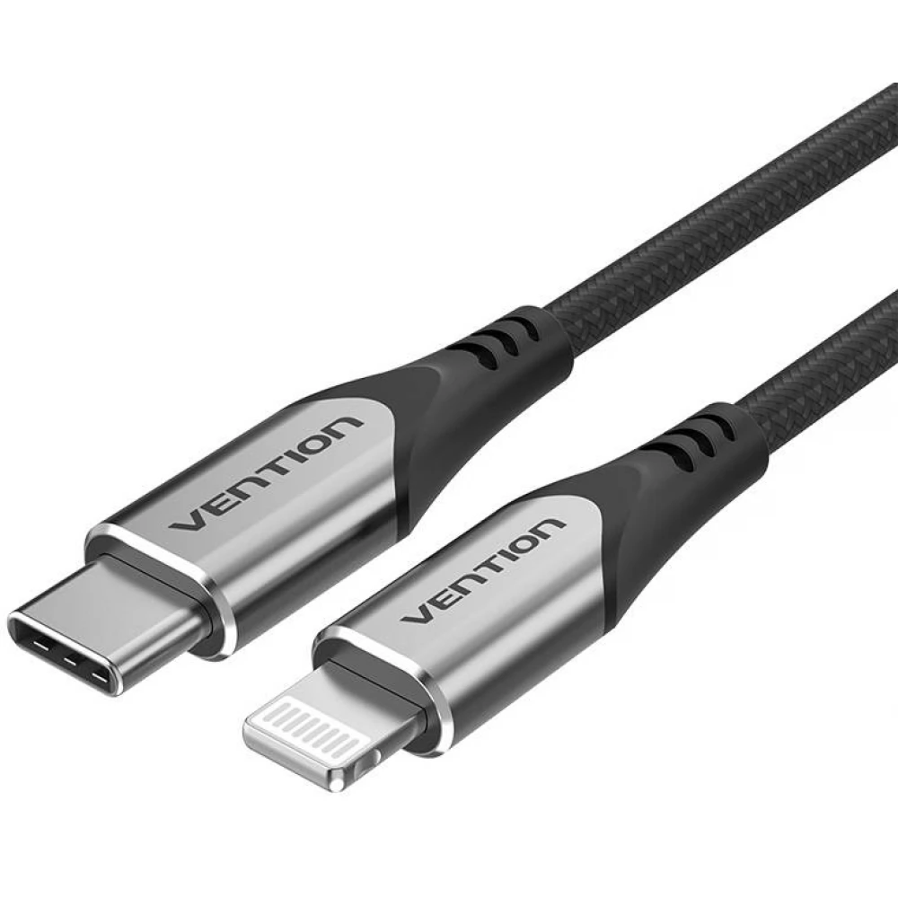 VENTION USB 2.0 Type C Lightning Töltő/adat Fekete 2m TACHH