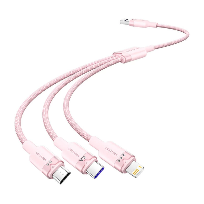 VENTION USB Lightning + Micro USB + USB Type C Átalakító Rózsaszín 1.5m CTRPG