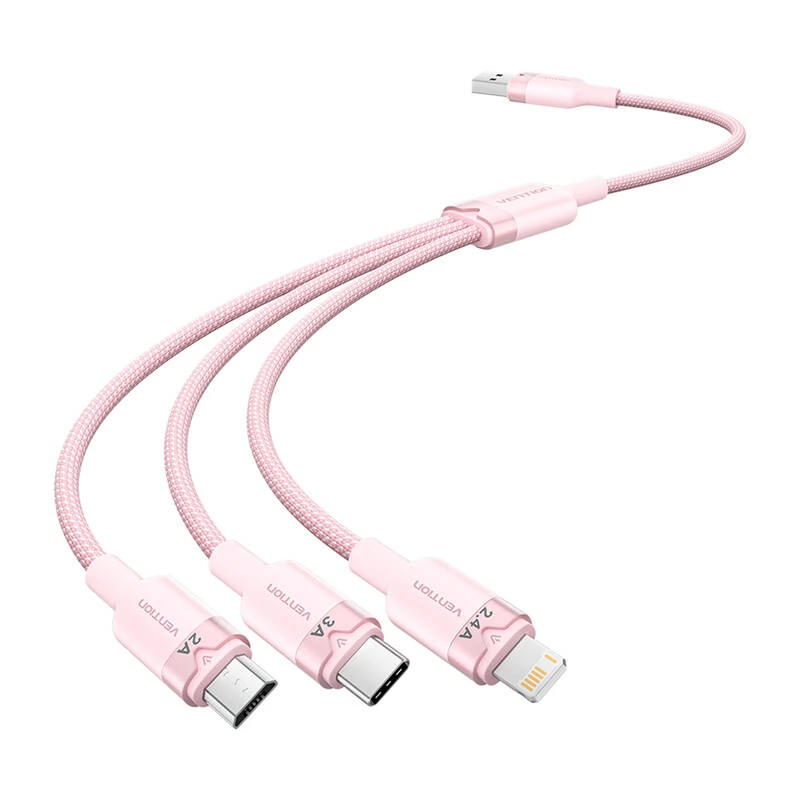 VENTION USB Lightning + Micro USB + USB Type C Átalakító Rózsaszín 1.5m CTPPG
