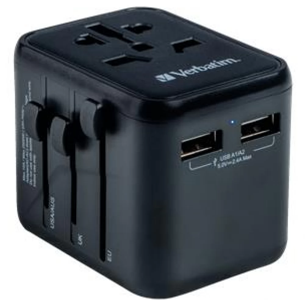 VERBATIM UTA-01 Utazó adapter univerzális 2xUSB fekete