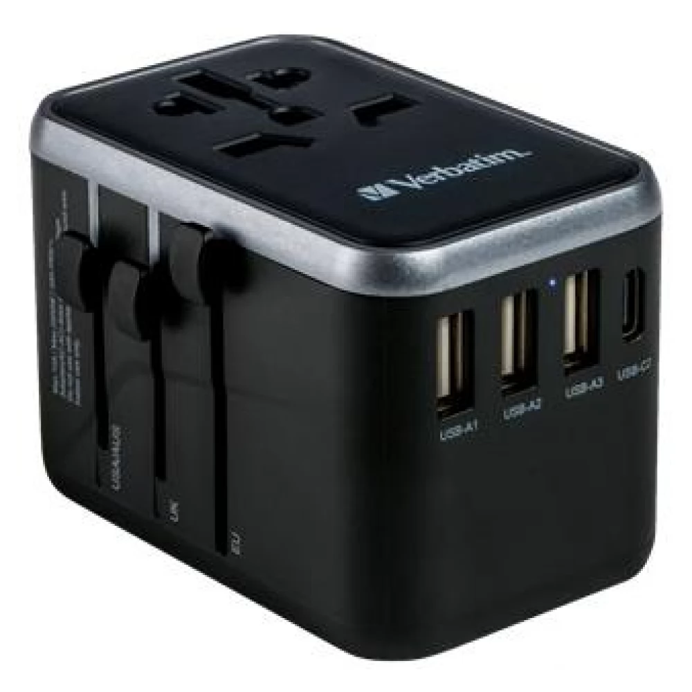 VERBATIM UTA-04 Utazó adapter univerzális 3xUSB-A 1xUSB-C fekete