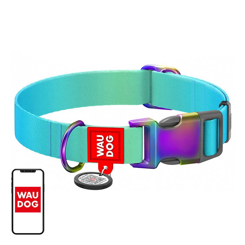 WAUDOG 46502 Gradient Nylon dog collar with QR code M kék