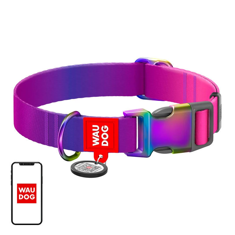 WAUDOG 46519 Gradient Nylon dog collar with QR code M lila