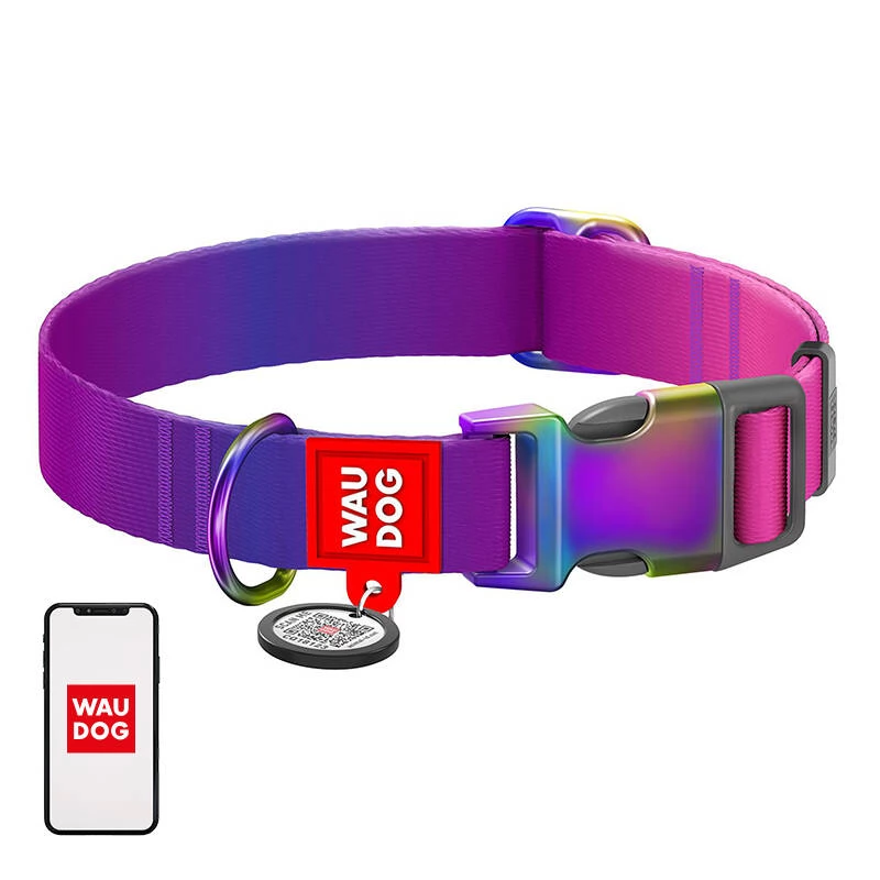 WAUDOG 46529 Nylon dog collar with QR code lila