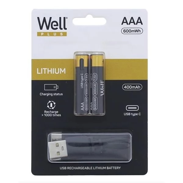 WELL Lithium mikro ceruza akku (AAA) 400mAh 2db