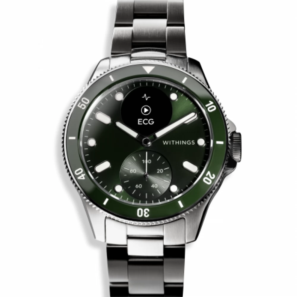 WITHINGS Scanwatch Nova 42mm rozsdamentes acél tok és szíj-zöld