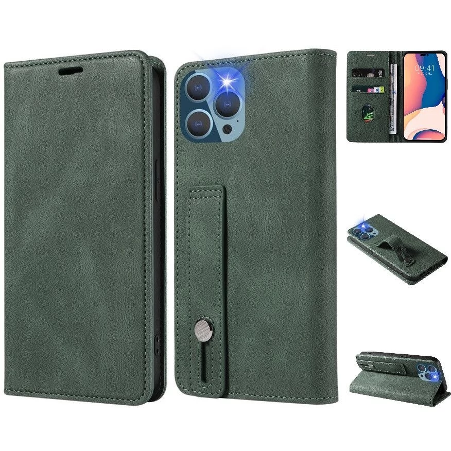 WOOZE Business Plus Oldalra nyíló tok Oppo A57 5G / A77 5G sötétzöld