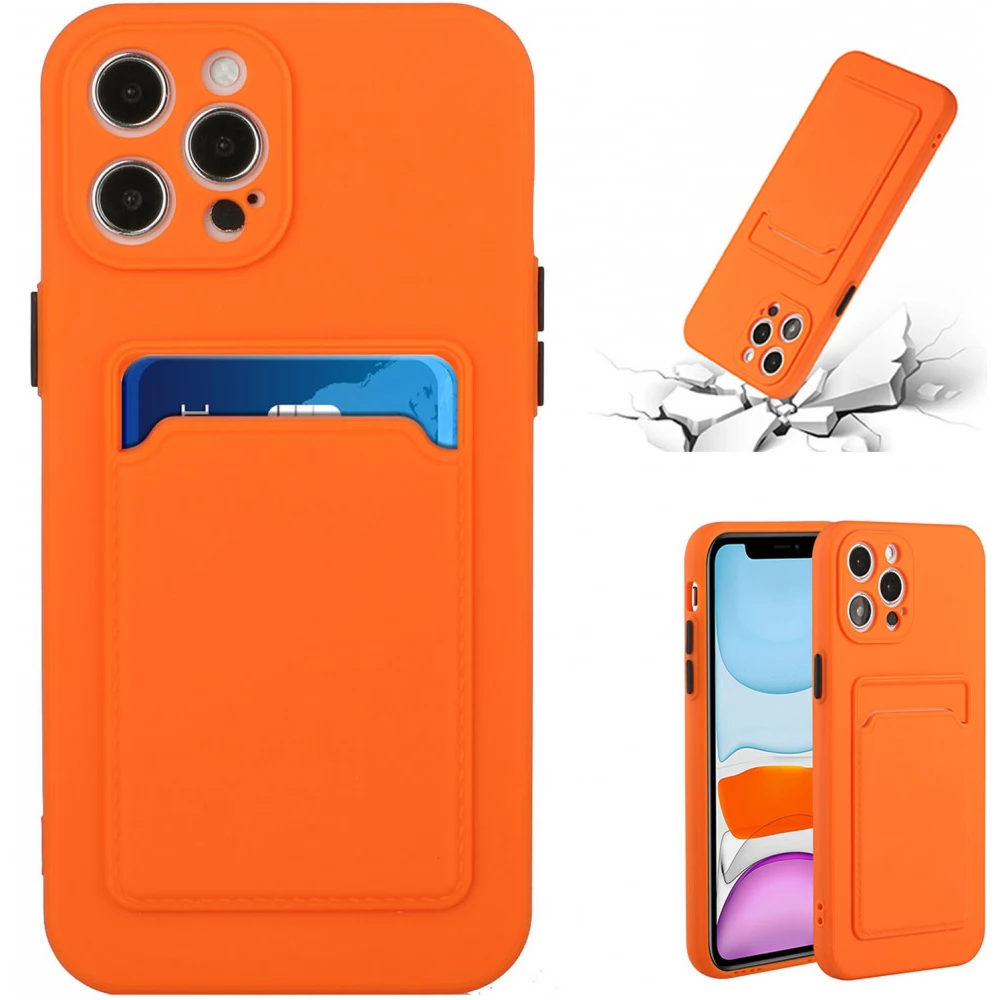 WOOZE Card Slot szilikon tok kártya tartóval Samsung Galaxy A03 narancssárga