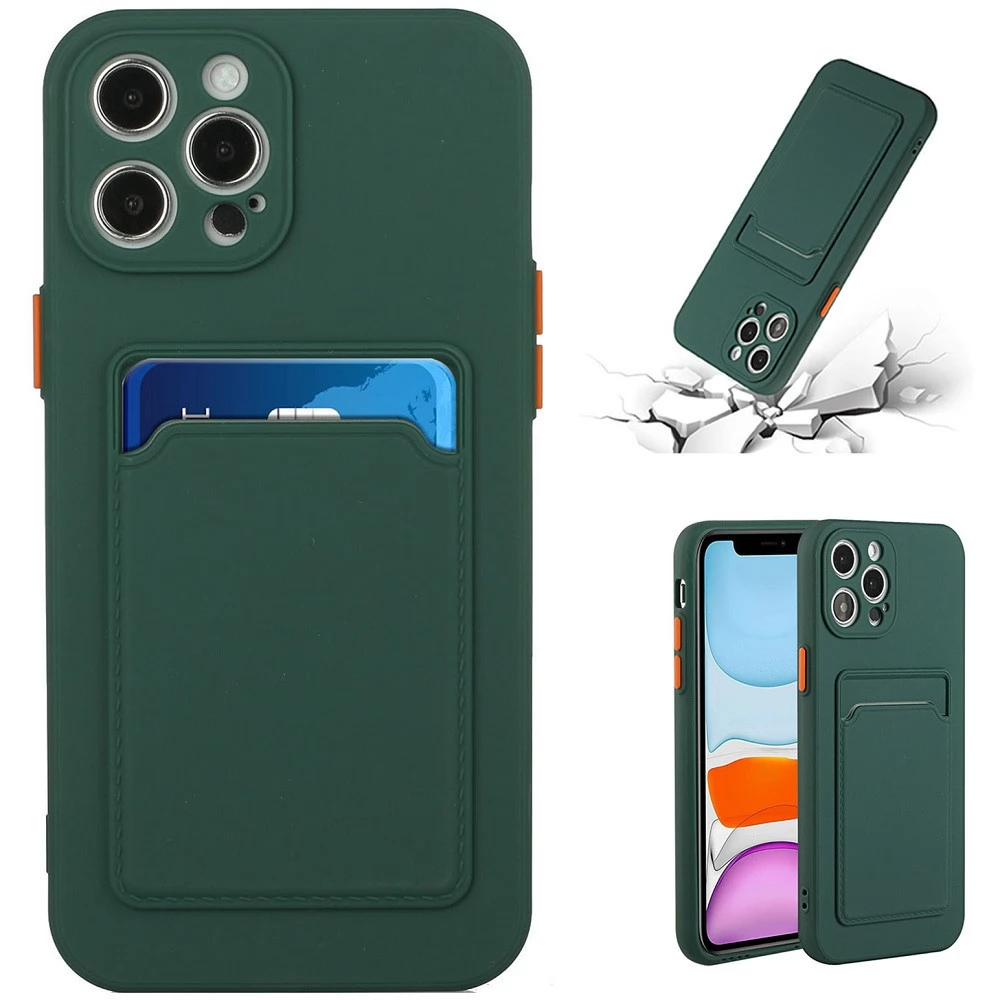 WOOZE Card Slot szilikon tok kártya tartóval Samsung Galaxy A03 sötétzöld