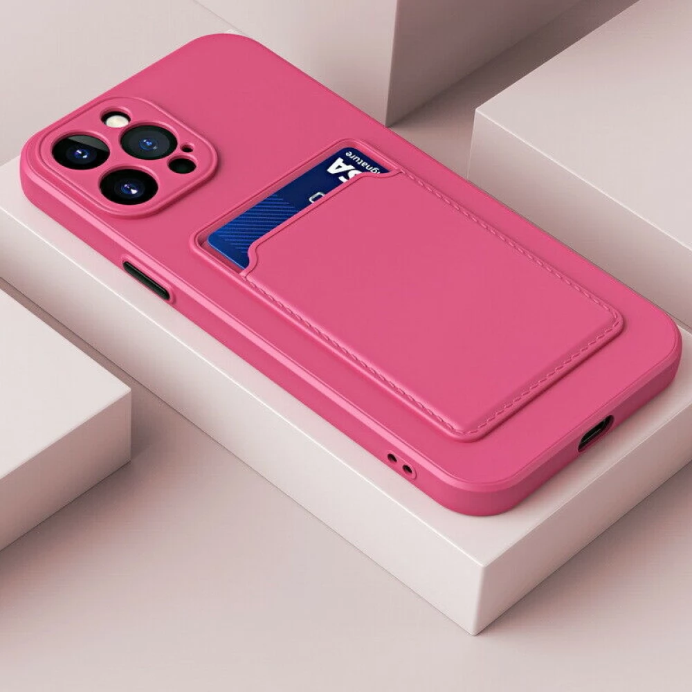 WOOZE Card Slot szilikon tok kártya tartóval Samsung Galaxy A13 5G sötétrózsaszín