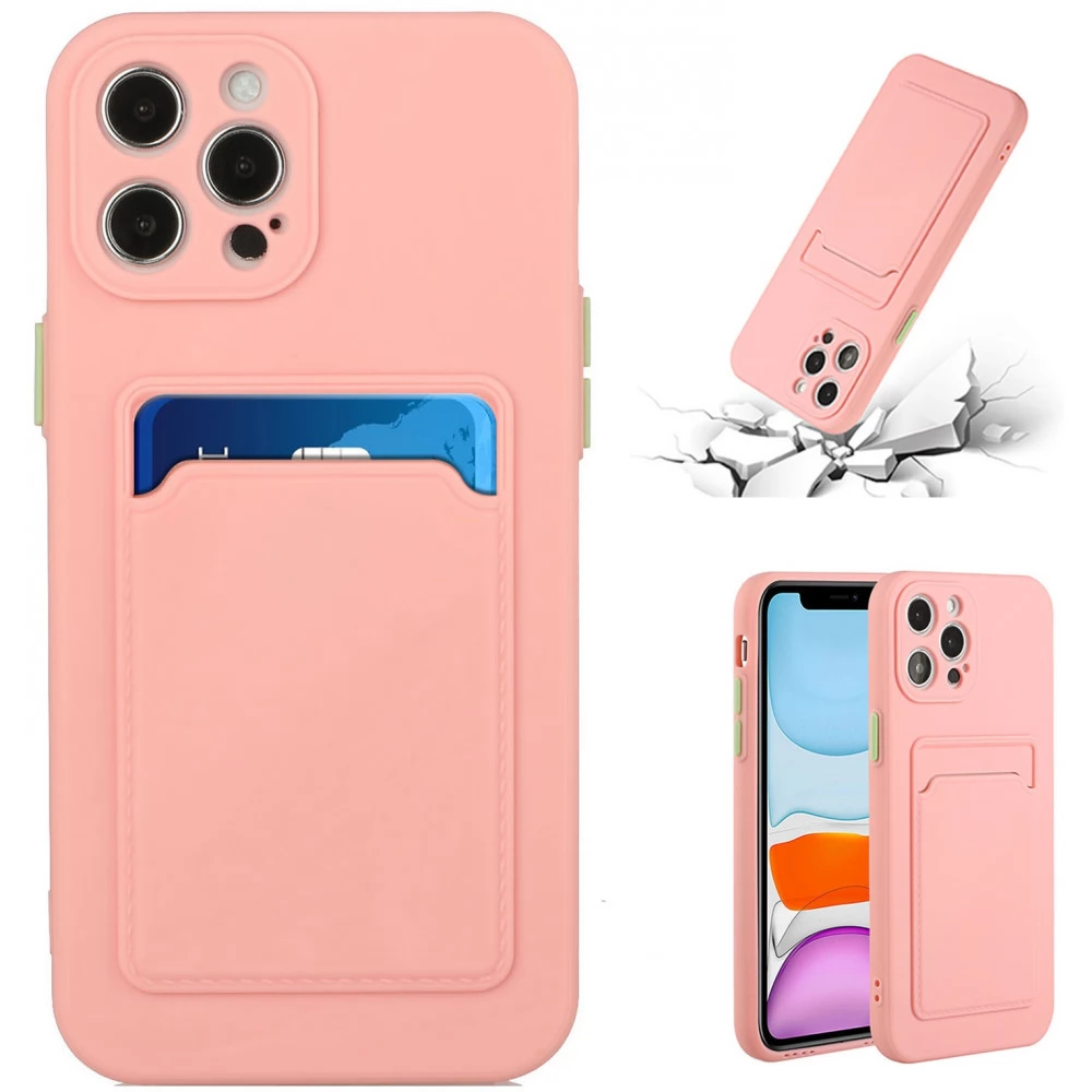 WOOZE Card Slot szilikon tok kártya tartóval Samsung Galaxy A13 5G rózsaszín