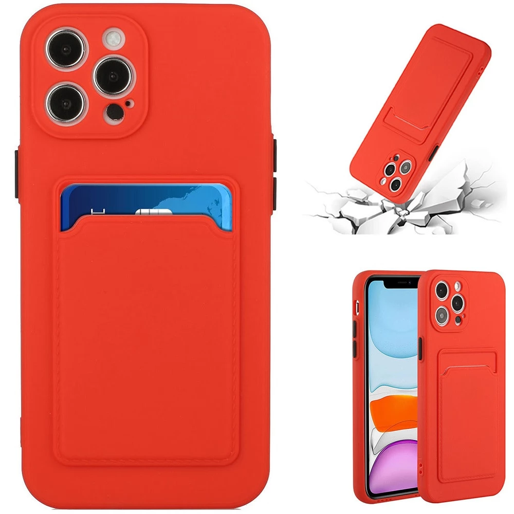 WOOZE Card Slot szilikon tok kártya tartóval Samsung Galaxy A13 5G/A04s piros