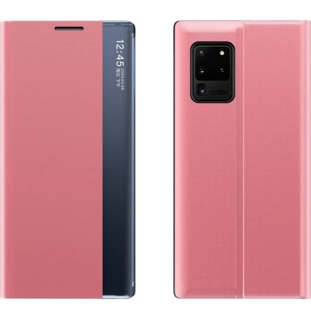 WOOZE Look Inside Oldalra nyíló tok stand hívás mutatóval vékony csíkban Huawei Mate 40 Pro rózsaszín