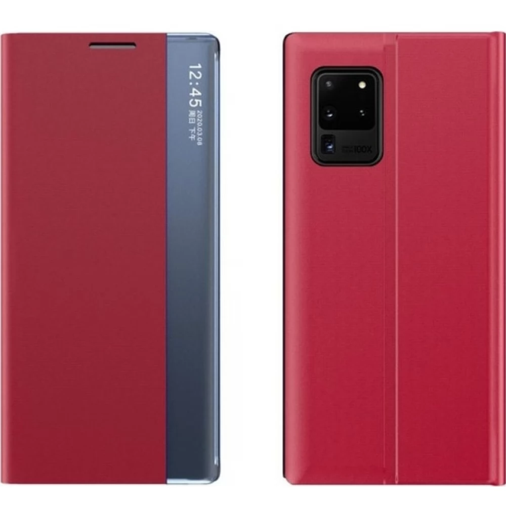 WOOZE Look Inside Oldalra nyíló tok stand hívás mutatóval vékony csíkban Huawei P40 piros