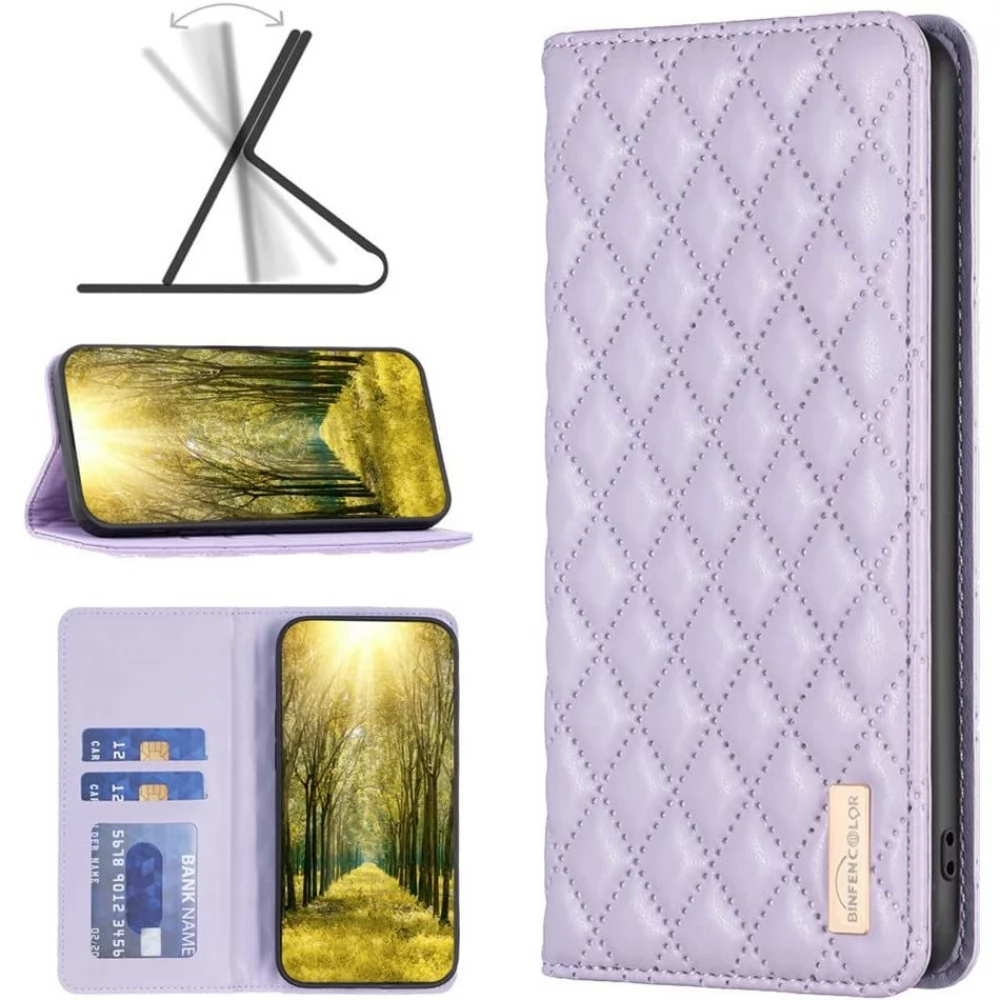 WOOZE Pillow 3D rombusz minta Oldalra nyíló tok Oppo Find X5 Pro lila
