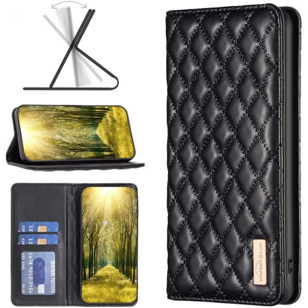 WOOZE Pillow oldalra nyíló tok stand kártyatartóval 3D rombusz minta Huawei Nova 11 Pro fekete