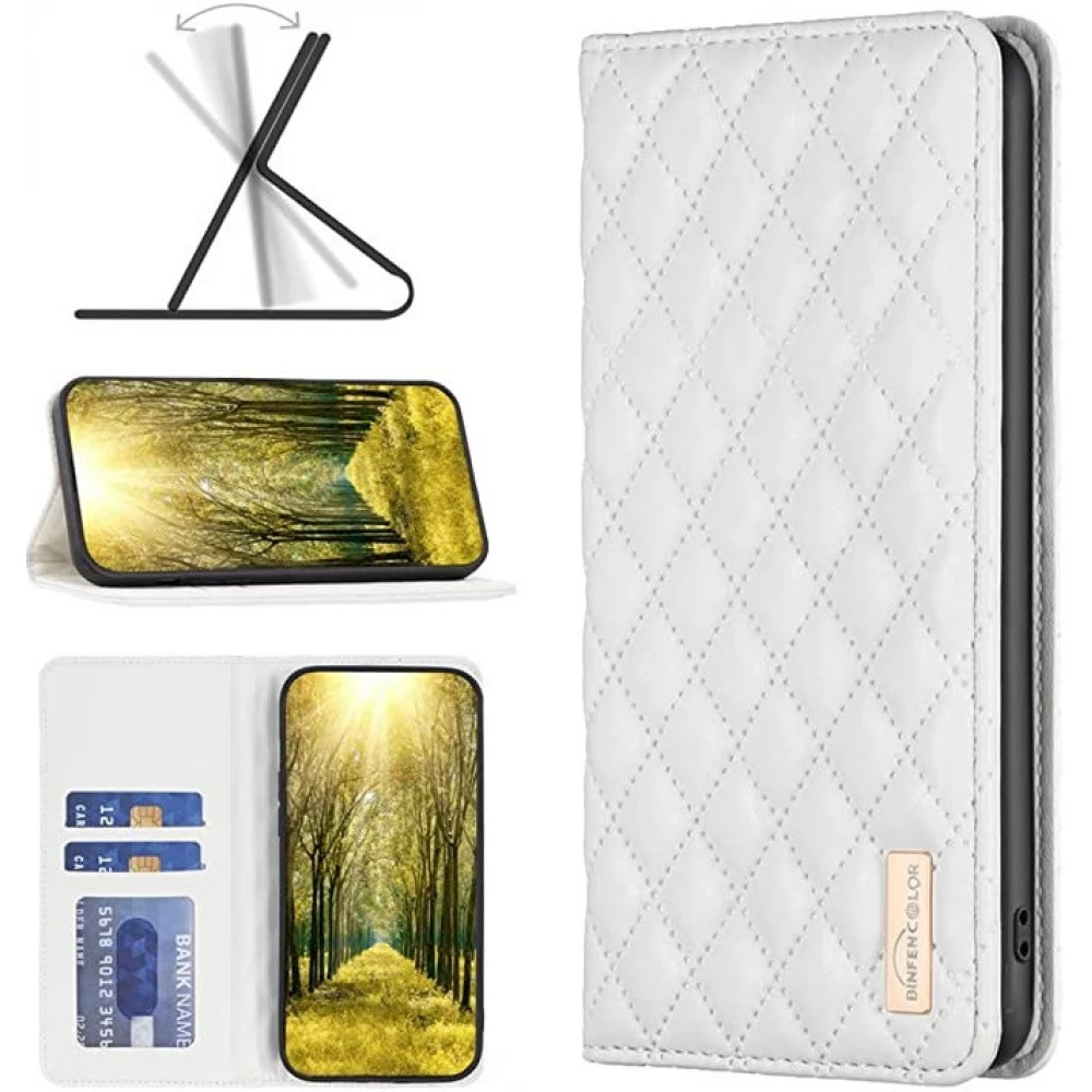 WOOZE Pillow oldalra nyíló tok stand kártyatartóval 3D rombusz minta Huawei Nova 11i fehér