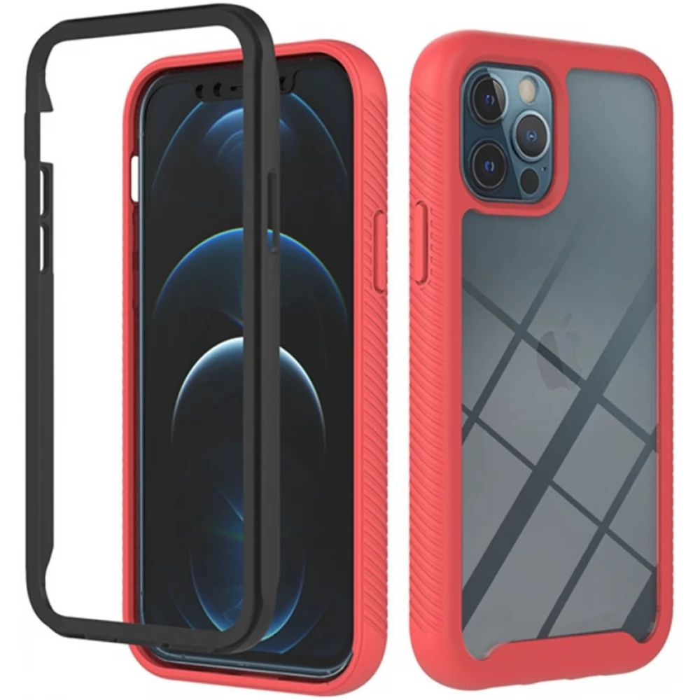 WOOZE Power Case Szilikon hátlap és műanyag előlapi tok elő- és hátlapi üveggel közepesen ütésálló OnePlus Nord N200 5G fekete-piros