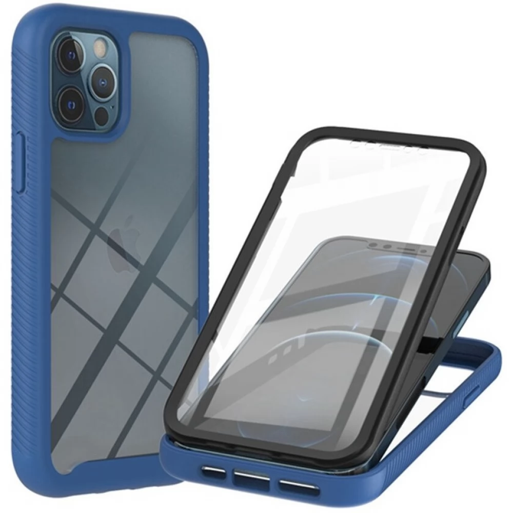 WOOZE Power Case Szilikon hátlap és műanyag előlapi tok elő- és hátlapi üveggel közepsen ütésálló Samsung Galaxy A24 4G fekete-kék