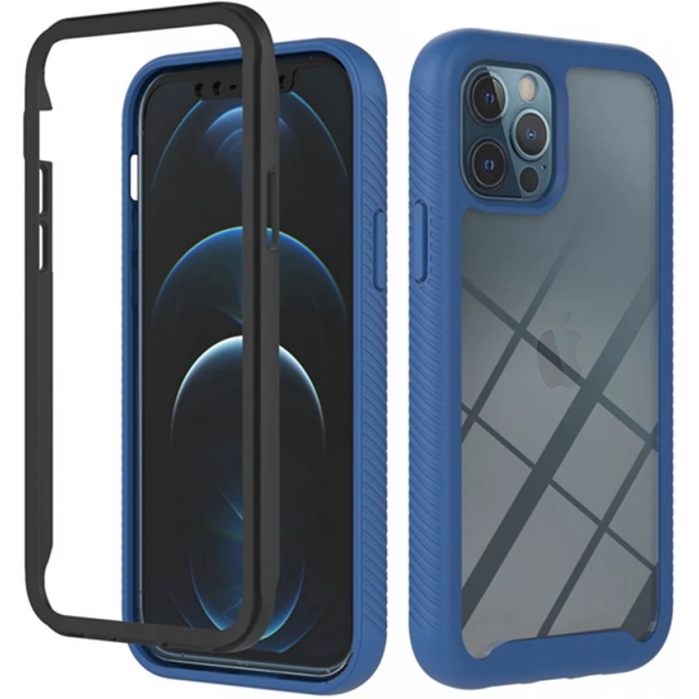 WOOZE Power Case Szilikon hátlap és műanyag előlapi tok elő- és hátlapi üveggel közepsen ütésálló Google Pixel 5a fekete-kék