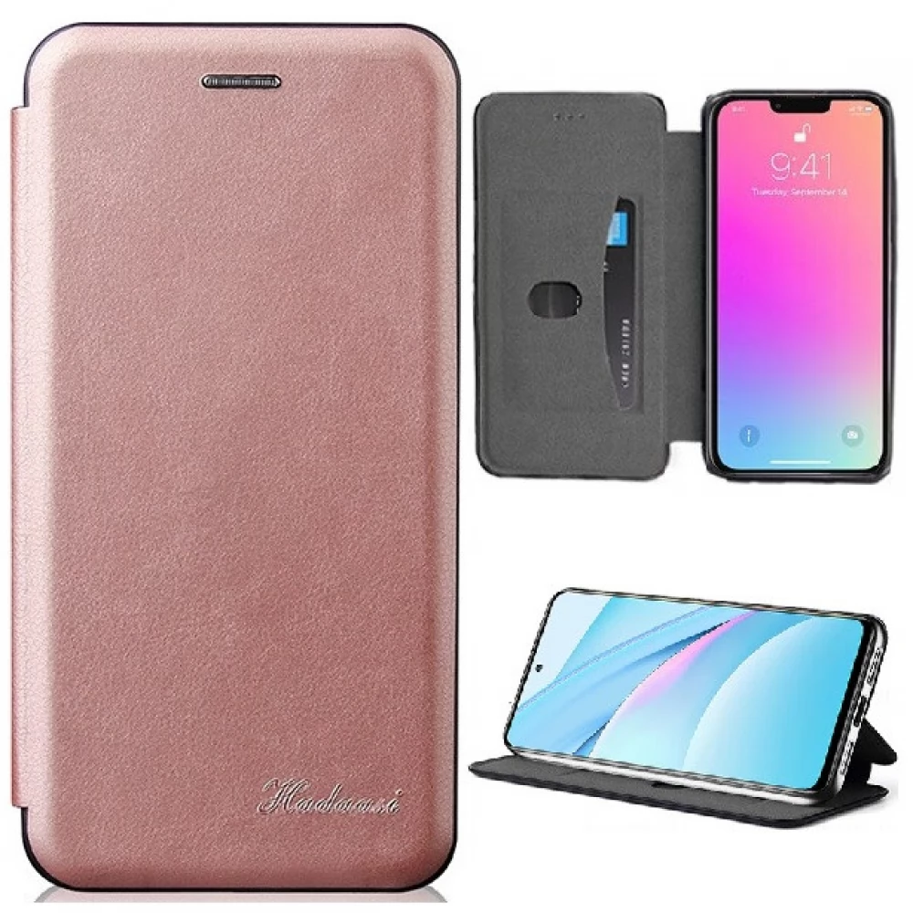 WOOZE Protect And Dress Book Oldalra nyíló tok Xiaomi Redmi Note 9T 5G vörösarany