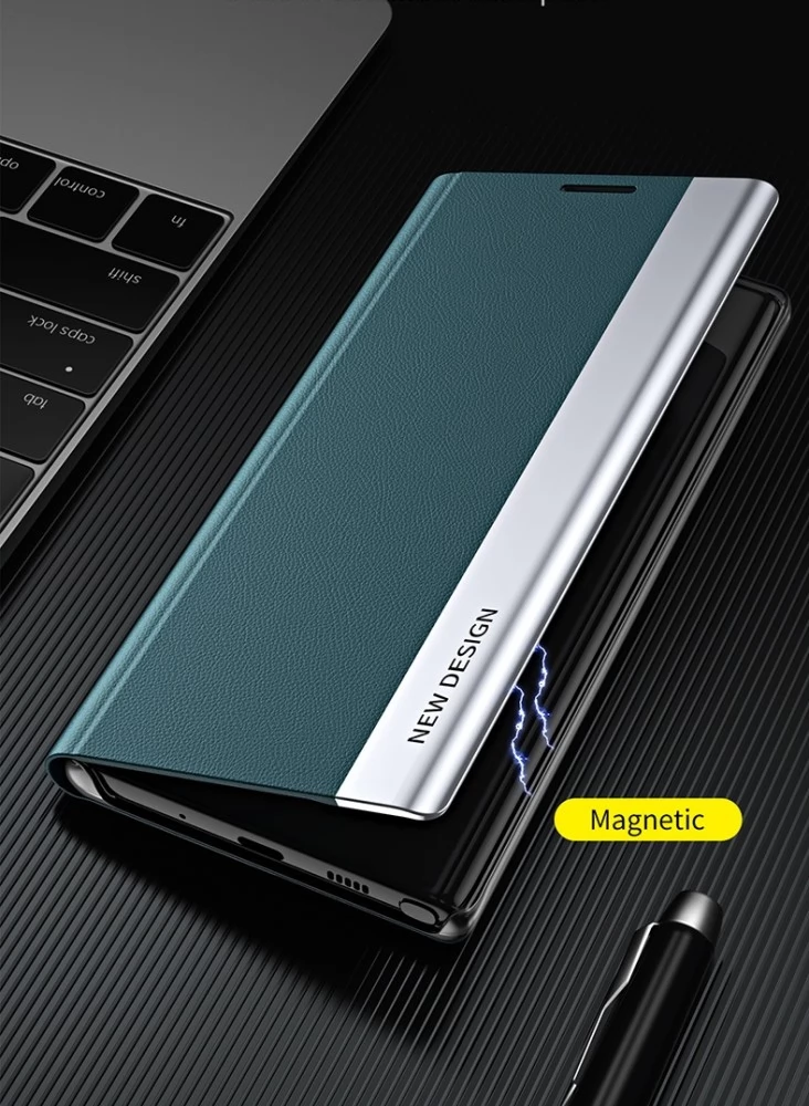 WOOZE Silver Line Oldalra nyíló tok stand Samsung Galaxy S23 FE sötétzöld