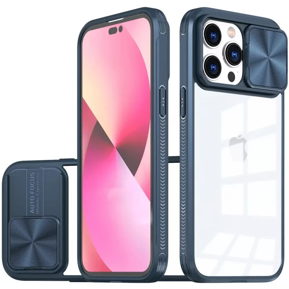 WOOZE Trendy Műanyag hátlap + szilikon keret átlátszó akril hátlap kamera védelem Samsung Galaxy A14 4G / A14 5G sötétkék
