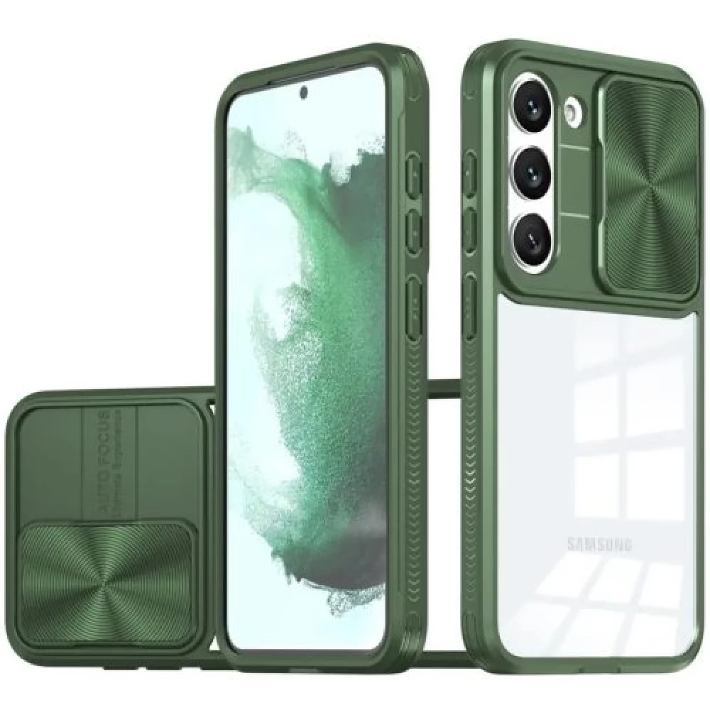 WOOZE Trendy Műanyag hátlap + szilikon keret átlátszó akril hátlap kamera védelem Samsung Galaxy S24 Ultra zöld