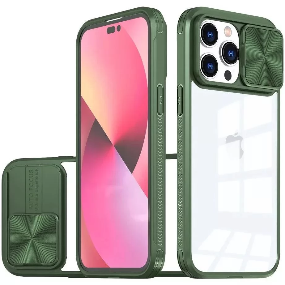 WOOZE Trendy Műanyag hátlap + szilikon keret átlátszó akril hátlap kamera védelem Apple iPhone 16 Plus zöld
