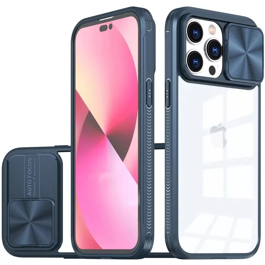 WOOZE Trendy Műanyag hátlap + szilikon keret átlátszó akril hátlap kamera védelem Apple iPhone 16 sötétkék