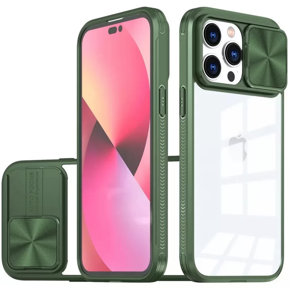 WOOZE Trendy Műanyag hátlap + szilikon keret átlátszó akril hátlap kamera védelem Samsung Galaxy A14 4G / A14 5G zöld