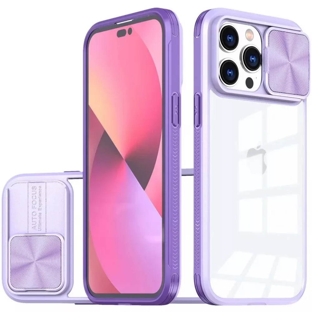 WOOZE Trendy Műanyag hátlap + szilikon keret átlátszó akril hátlap kamera védelem Samsung Galaxy A33 5G lila