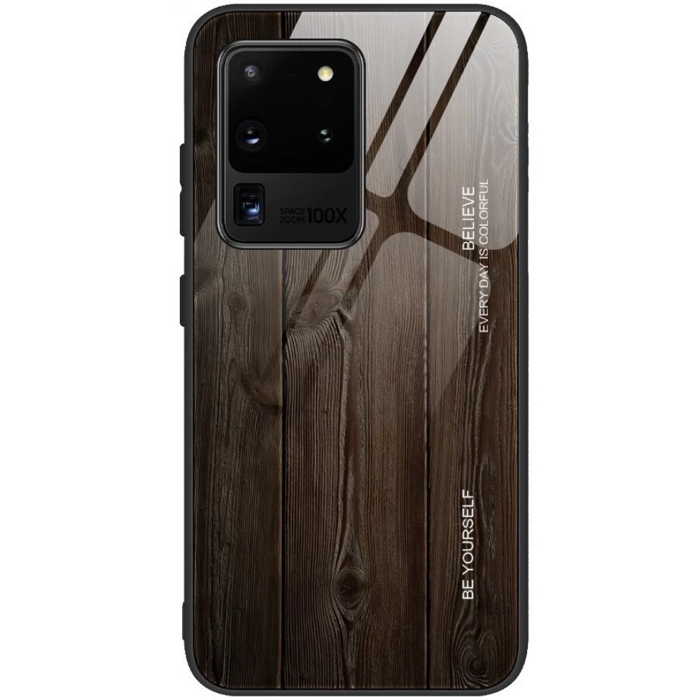 WOOZE Wood szilikon keretes üveg fa mintás hátlap Xiaomi Redmi 7A sötétbarna