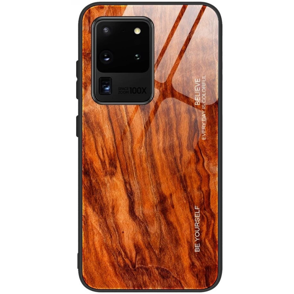 WOOZE Wood szilikon keretes üveg fa mintás hátlap Xiaomi Redmi 8 rozsdabarna