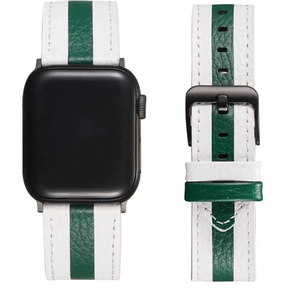 XPRO Apple Watch bőr szíj Fehér / Sötétzöld 42mm/44mm/45mm/49mm